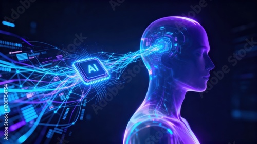 Futuristic AI concept with digital brain connections.