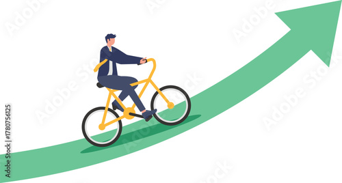 ambitious businessman running forward on an arrow symbol.
