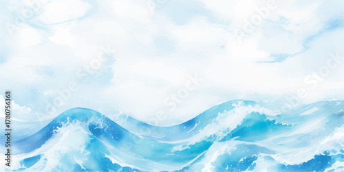 Watercolor ocean waves illustration depicting a serene seascape perfect for backgrounds and decorative designs