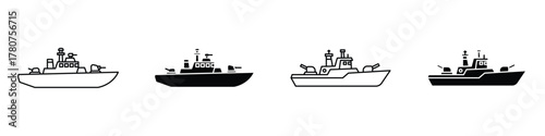 army boat icon in linear and clipart style pack on white background.