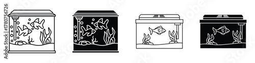 Aquarium with fish icon in linear and clipart style pack on white background.