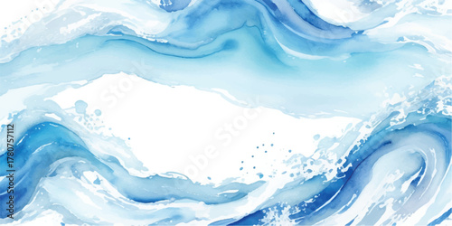 Abstract watercolor painting of ocean waves flowing in shades of blue perfect for backgrounds and textures
