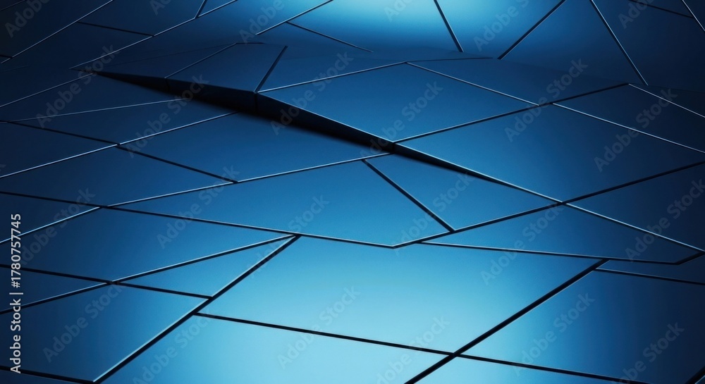 Fototapeta premium Abstract blue geometric tiles with a dark crevice, angular design