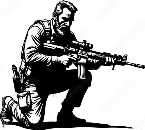 Kneeling Soldier with Rifle Silhouette Vector