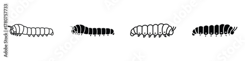 Caterpillar icon in linear and clipart style pack on white background.
