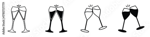 champagne glasses icon in linear and clipart style pack on white background.