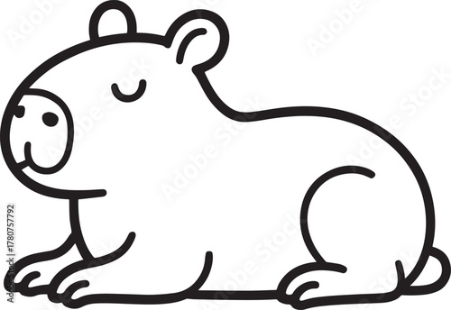 Cute capybara sitting simple sketch black line drawing doodle cartoon character isolated transparent background