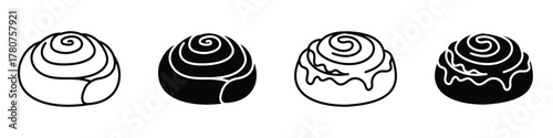 Cinnamon roll icon in linear and clipart style pack on white background.