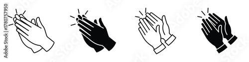 Clapping hands icon in linear and clipart style pack on white background.