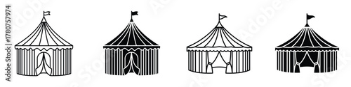 Circus tent icon in linear and clipart style pack on white background.