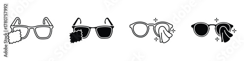 Cleaning eyeglasses icon in linear and clipart style pack on white background.