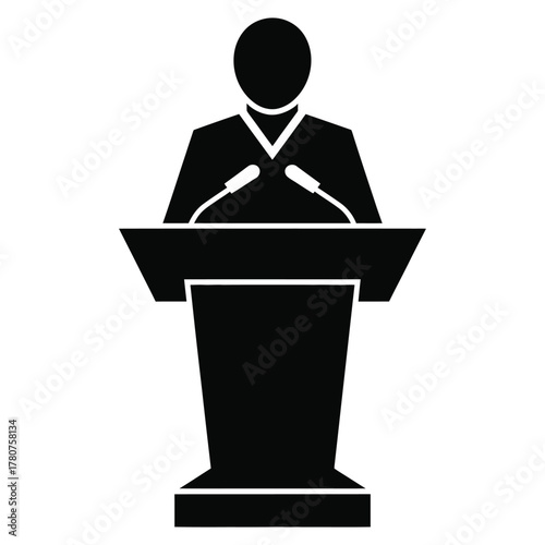 Speaker at podium giving speech silhouette vector illustration, perfect for conference, seminar, presentation, and public speaking design project
