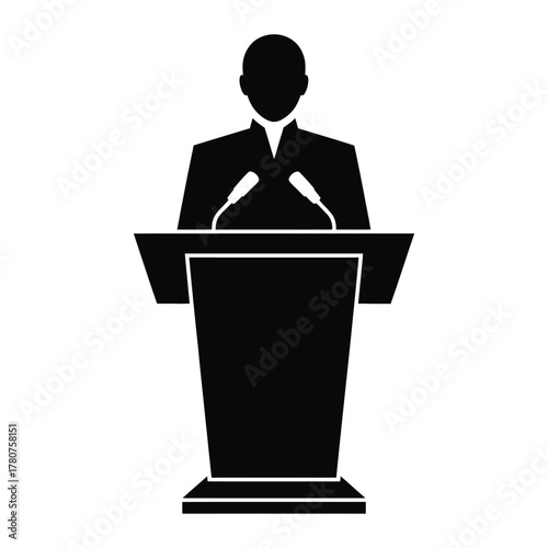 Speaker at podium giving speech silhouette vector illustration, perfect for conference, seminar, presentation, and public speaking design project
