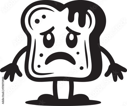 Depressed bread character black and white vector icon unhappy breakfast food cartoon drawing mascot