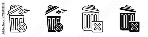 Delete icon in linear and clipart style pack on white background.