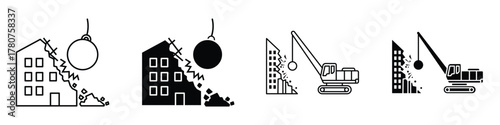 Demolition icon in linear and clipart style pack on white background.