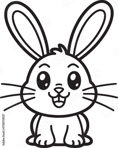 Outlined cartoon bunny rabbit head and shoulders portrait smiling suitable for coloring book page children activity