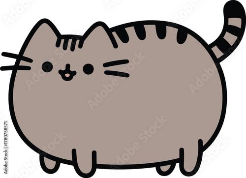 Pusheen cat tabby kitten cartoon character mascot adorable vector isolated illustration gray feline image
