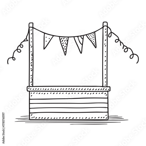 New Year banner stretched above a compact party booth area