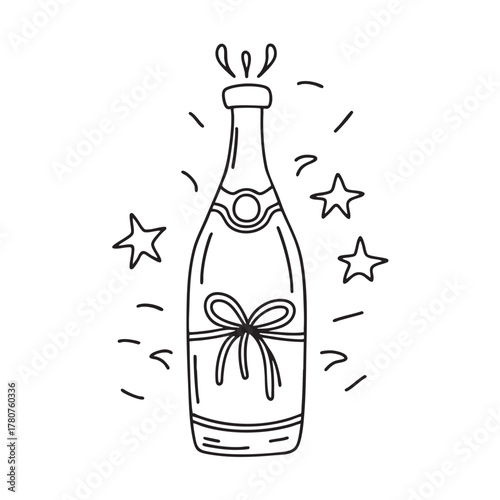 New Year champagne bottle tied with a simple festive ribbon