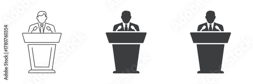 Speaker icon of person at the podium, vector illustration for conference, seminar, presentation, and public speaking design