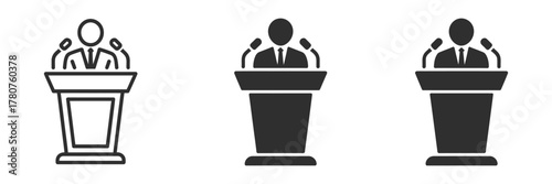 Speaker icon of person at the podium, vector illustration for conference, seminar, presentation, and public speaking design