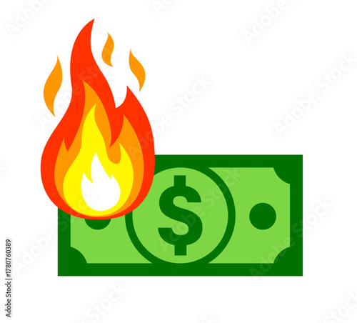 simple single burning green bank currency cash money dollar bill icon vector on transparent background