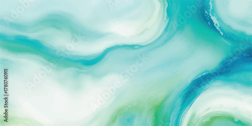 Abstract watercolor background with flowing turquoise and white fluid art painting for modern design perfect for backgrounds and textures
