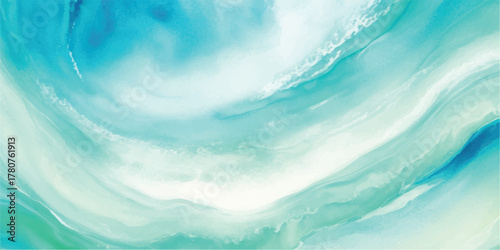 Abstract watercolor background with flowing turquoise and white hues creating a serene and calming effect perfect for artistic projects