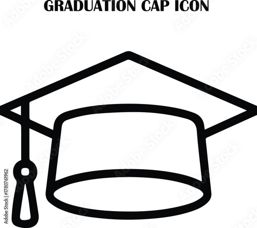 Minimal graduation cap icon vector — education, learning, success, and achievement symbol for academic design and digital use
