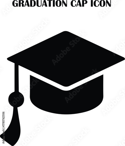 Minimal graduation cap icon vector — education, learning, success, and achievement symbol for academic design and digital use