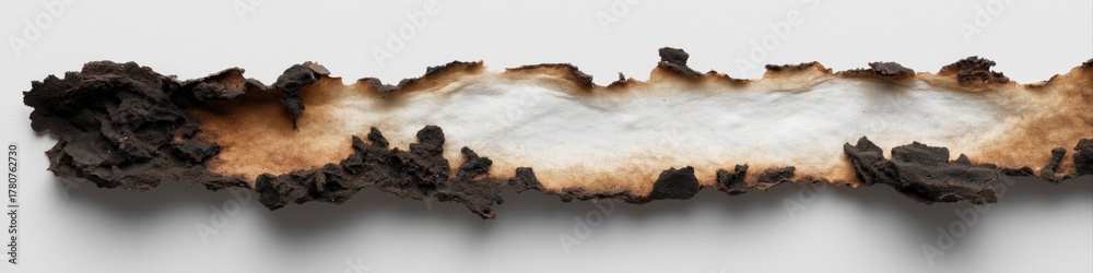 Fototapeta premium Burnt edge of paper with charred details on white background