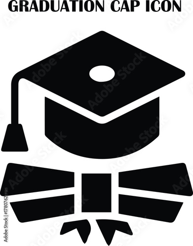 Minimal graduation cap icon vector — education, learning, success, and achievement symbol for academic design and digital use