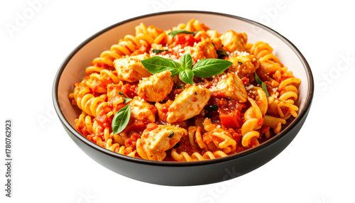  Italian Fettuccine Pasta Set with Chicken and Cream, isolated on transparent background