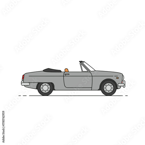 Side view of a classic grey convertible car. Vintage two-door roadster vehicle illustration on a white background