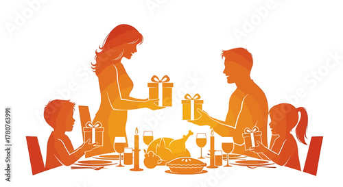 A Happy Thanksgiving Dinner With Family Exchanging Gifts and Celebrating Together