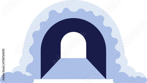 Snowy archway with soft edges in blue and white tones for winter  