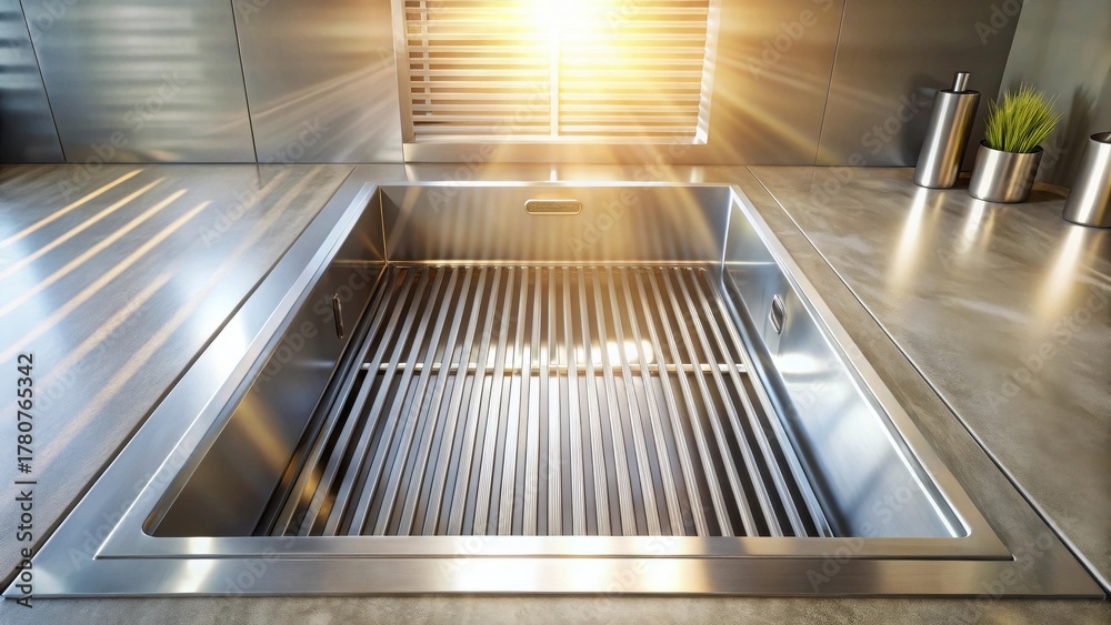 Obraz premium Sunlit Stainless Steel Built-in Grill with Granite Countertop