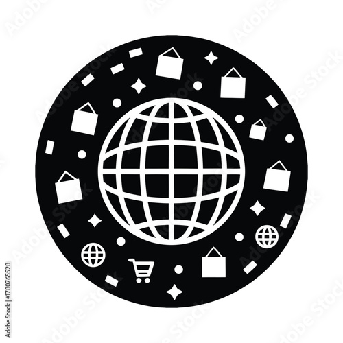 Black sillhouette Global Digital Network and Connected Services for world wide shopping