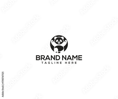 Embracing Circle Panda Logo: A clean and minimalist logo of a panda, its form is enclosed by a circle, represents unity, strength, and simplicity. Ideal for brand imagery.
