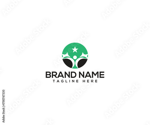 Business logo: A dynamic business logo captures the essence of ambition and aspiration, featuring a stylized figure reaching towards a star, within a vibrant green circle.