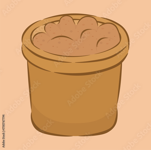 illustration of a bucket filled with sand, bucket and sand