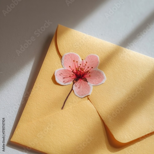 Delicate Pink Cherry Blossom On Yellow Envelope