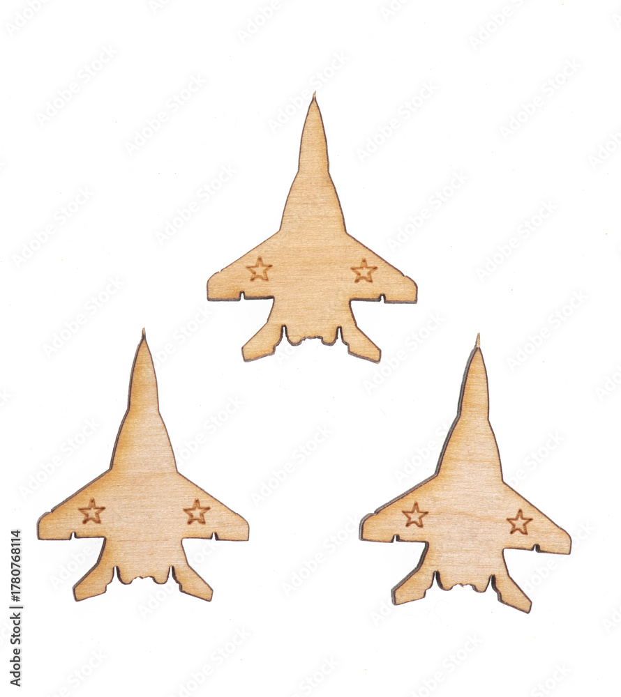 Naklejka premium Wooden Soviet military symbols isolated on white background