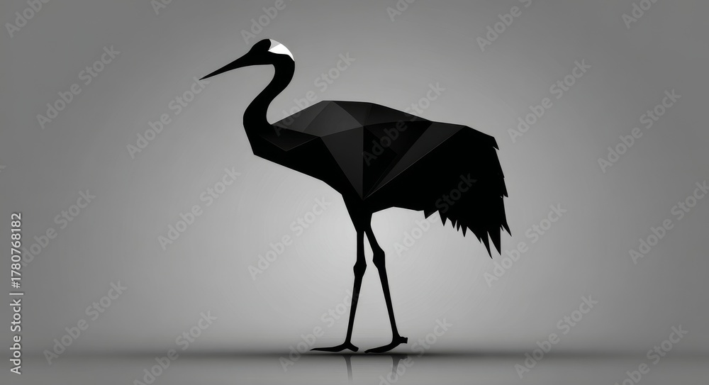 Naklejka premium A minimalist artwork featuring an origami crane is beautifully reflected in a seamless surface, epitomizing serene balance and artistic minimalism through its delicate form