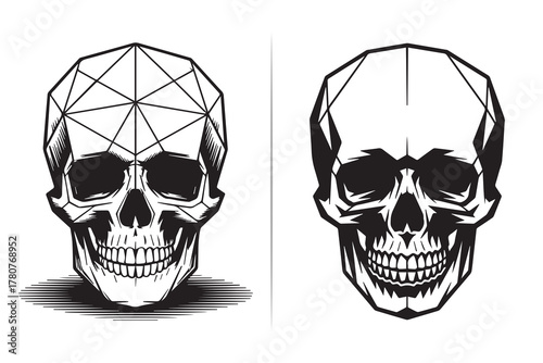Skull Geometric Polygon Shapes Design, Cool Skull Vector Art Pastel Drawing Design, Gothic Aesthetic Skull Illustration, Edgy Tattoo Style Skull Graphic, Dark Grunge Skull Clipart Bundle
