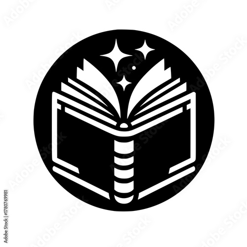 Open Book Wisdom: An illuminated open book radiates brilliance, its pages filled with knowledge and inspiring imagination. This emblem captures the essence of learning, adventure.