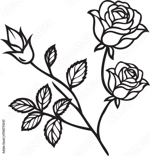 Rose Branch Pattern with Buds and Leaves Vector – Stylish Floral Pattern for Fabric Print