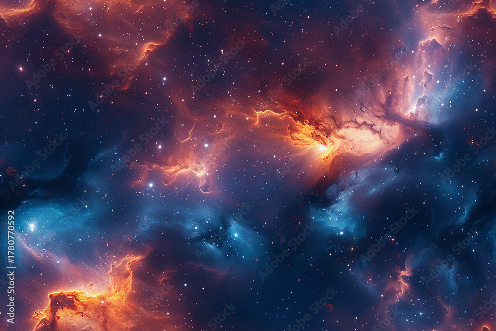 Fototapeta premium Vibrant cosmic pattern with swirling gas clouds