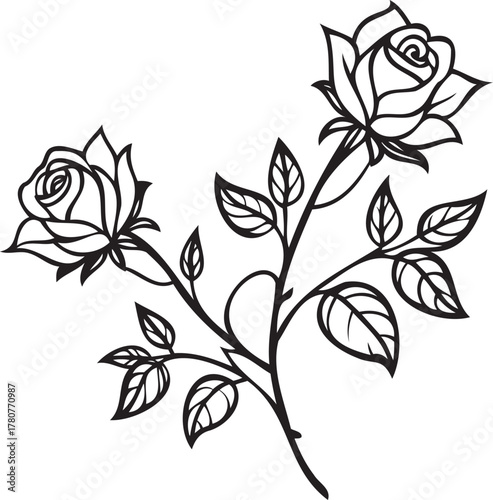 Rose Branch Pattern with Buds and Leaves Vector – Stylish Floral Repeat for Textile Design